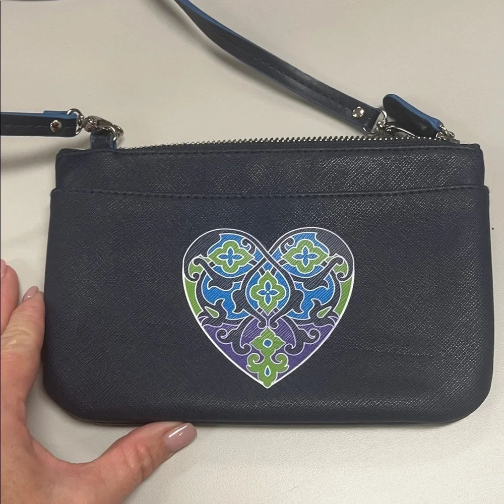 Brighton Navy Crossbody/wristlet Bag with Heart Design